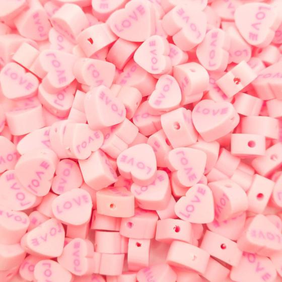 Imagem de Miçanga Passante Coração Love Fimo Rosa 10mm 50pçs 30g