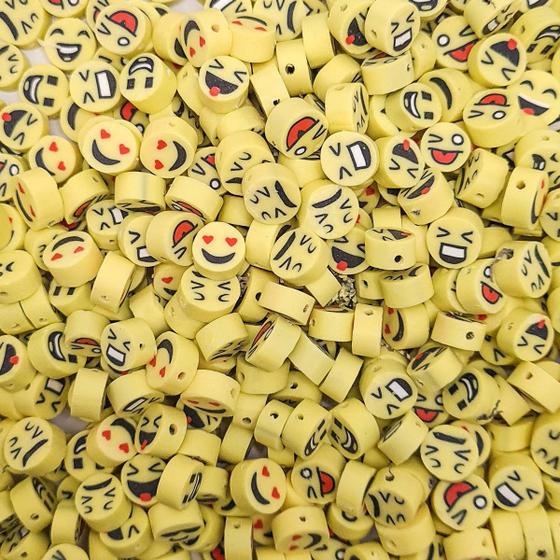 Imagem de Miçanga Passante Redondo Smile Diversos Fimo Amarelo 10mm 100pçs 60g