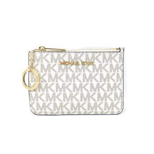 Imagem de Michael Kors Jet Set Travel Bolsa de Moeda Zip Top Pequena com Suporte ID - Sarja Revestida de PVC (Baunilha)