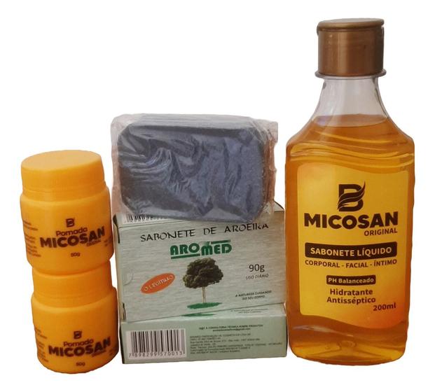 Imagem de Micosan kit 2 Cremes para Micose mais 2 Sabonetes Aroeira barra mais 1 Sabonete Líquido Micosan