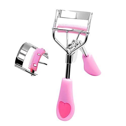 Imagem de MICPANG Eyelash Curler com construído em pente cílios curler ferramenta com escova Mini pequeno melhor cílios curler com separador de cílios 2 almofadas de recarga portátil compacto plástico parcial Makeup Curler (rosa)