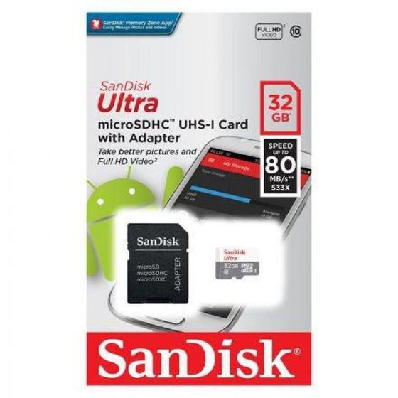 Imagem de Micro Sd Ultra 32gb Classe10 80mbs Sandisk Original Lacrado