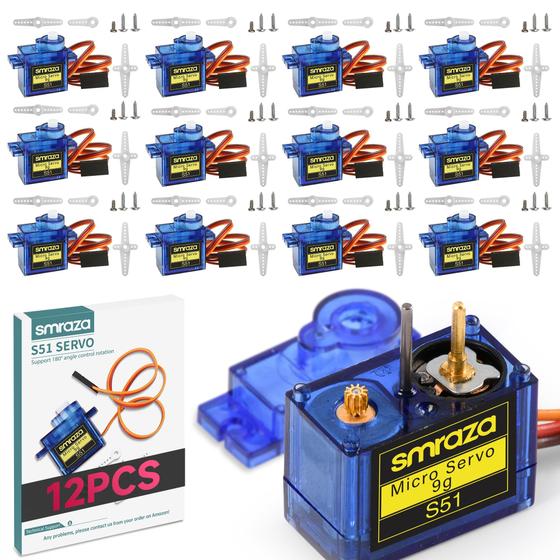 Imagem de Micro Servo Motor SG90 9g (12 Unidades) - Ideal para Robôs, Carros, Aviões e Arduino