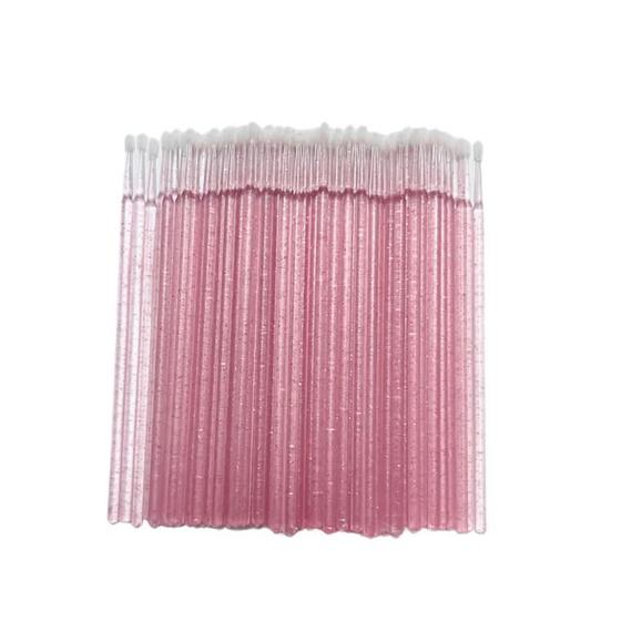 Imagem de Microbrush Aplicador De Cílios e Sobrancelhas 100 Hastes Bastonetes Rosa Glitter