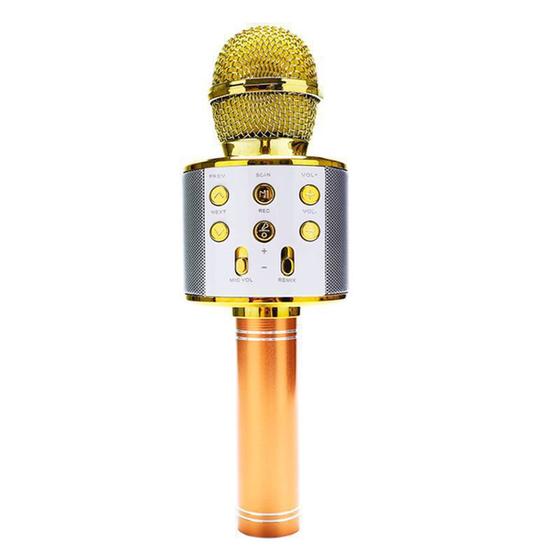 Imagem de Microfone Bluetooth Karaokê Sem Fio Recarregável Dourado Amarelo