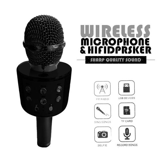 Imagem de Microfone Bluetooth Wster Ws-858 Alto-Falante Karaokê Preto