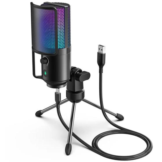 Imagem de Microfone com Fio Fifine K669PRO3 - USB/ Type-C - Condensador Cardioide - RGB - Preto