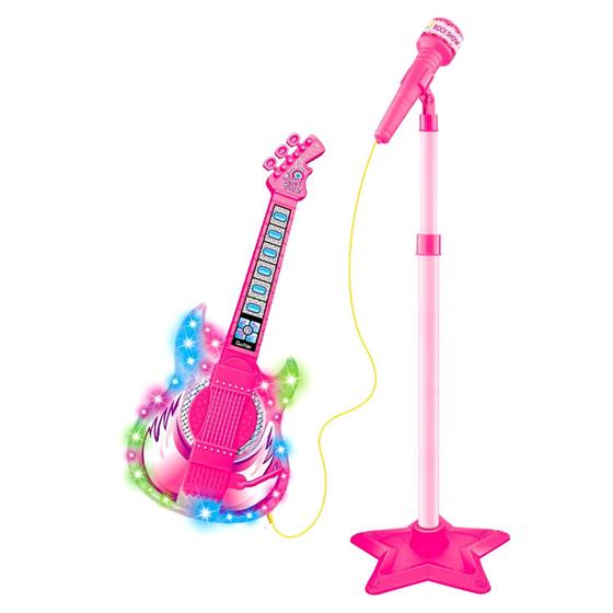 Imagem de Microfone Com Pedestal + Guitarra Infantil Conecta Celular