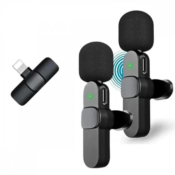 Imagem de Microfone Condensador Duplo de Lapela Wireless Lightning IOS Sem Fio 2.4GHZ K9-IP-2IN1