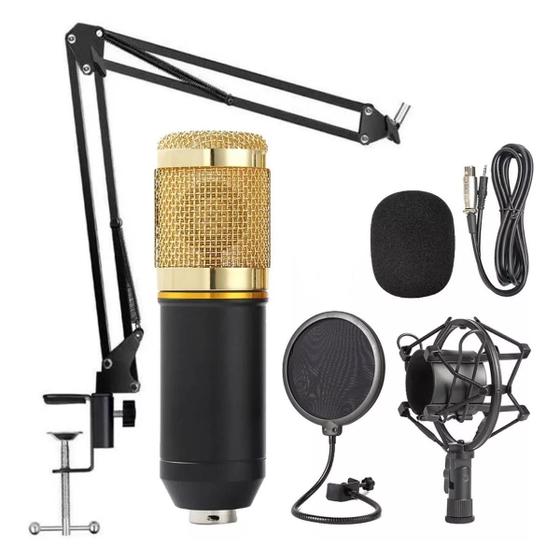 Imagem de Microfone Condensador Kit Profissional Canto Podcast Preto