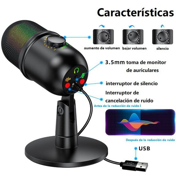 Imagem de Microfone de jogos com cancelamento de ruído RGB profissional