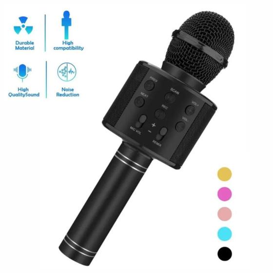 Imagem de Microfone de Karaokê com Conexão Bluetooth USB e Cartão de Memória Infantil Sem Fio e com Alto-Falante