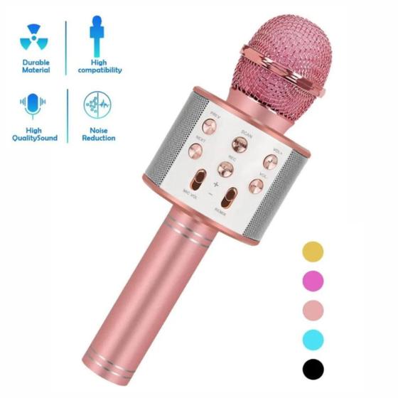 Imagem de Microfone de Karaokê com Conexão Bluetooth USB e Cartão de Memória Infantil Sem Fio e com Alto-Falante