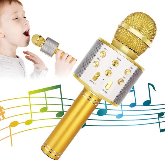 Imagem de Microfone de Karaokê Infantil KIDWILL Bluetooth Sem Fio - Dourado