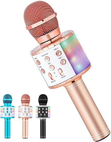 Imagem de Microfone de karaokê para crianças, Milerong 5 em 1, Bluetooth + LED, rosa