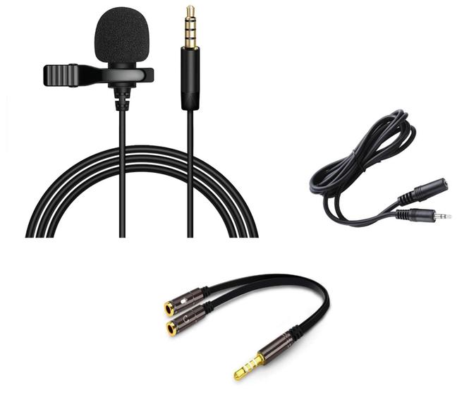 Imagem de Microfone de Lapela Para Celular Com Cabo Adaptador P3 E Cabo de Áudio Extensor P2XJ2