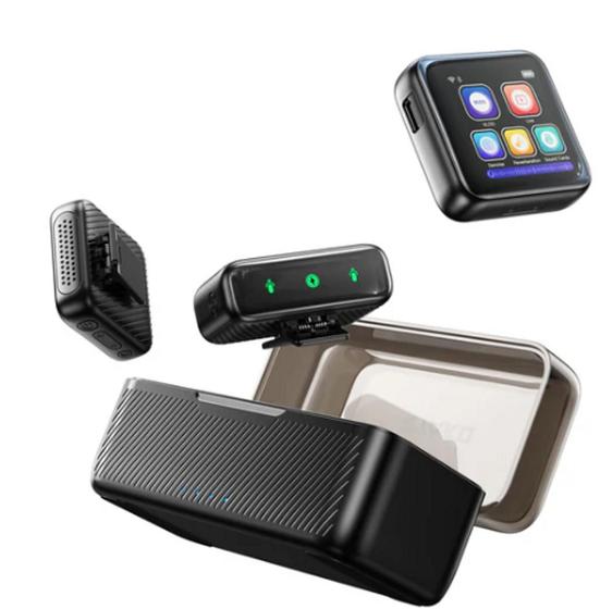 Imagem de Microfone de Lapela Profissional sem fio 3 em 1 com estojo de carregamento, Lightining e Tipo C