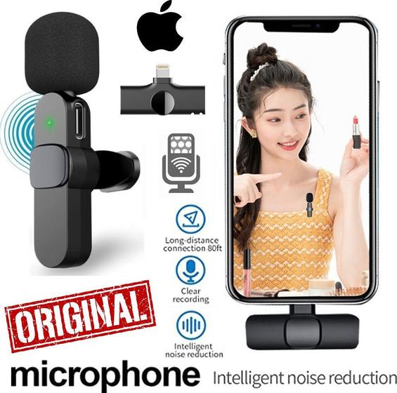 Imagem de Microfone de Lapela Sem Fio Com Clipe Para iOS Smartphone Conector Lightning Wireless Gravar Vídeo Live Youtuber
