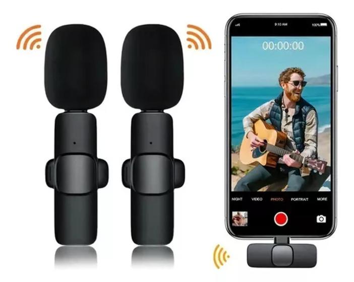 Imagem de Microfone De Lapela Sem Fio Duplo Profissional Gravação Plug Tipo Lightning para iOS