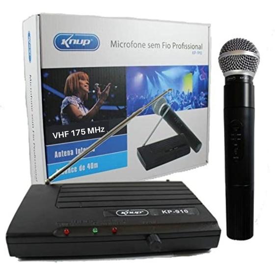 Microfone de Mão Profissional Sem Fio Antena Interna VHF 175 Mhz Knup KP-910 Menor preço em Microfone de Mão Profissional Sem Fio Antena Interna VHF 175 Mhz Knup KP-910