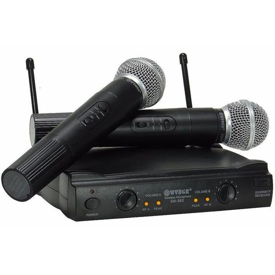Microfone de Mão Wireless Profissional Duplo Sem Fio UHF Menor preço em Microfone de Mão Wireless Profissional Duplo Sem Fio UHF