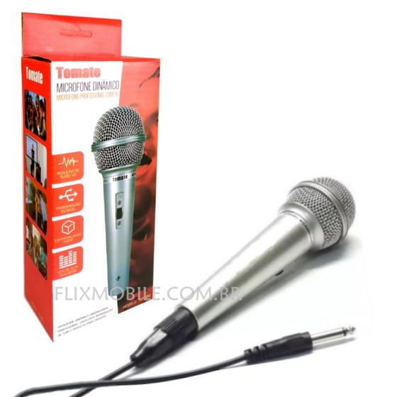 Imagem de Microfone Dinâmico Profissional com fio 2.5M para Karaokê Tomate Prata
