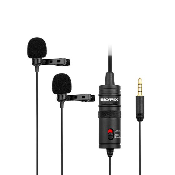 Microfone Duplo de Lapela Para Celular SK-M1DM - SKYPIX Menor preço em Microfone Duplo de Lapela Para Celular SK-M1DM - SKYPIX