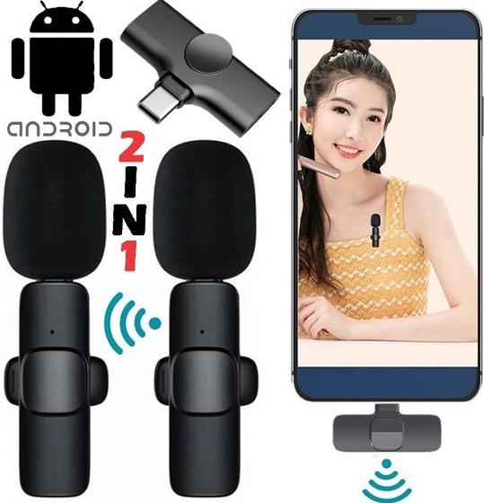 Imagem de Microfone Duplo de Lapela Sem Fio Para Celular Compatível Com Android Universal Entrada Usb C Tipo C