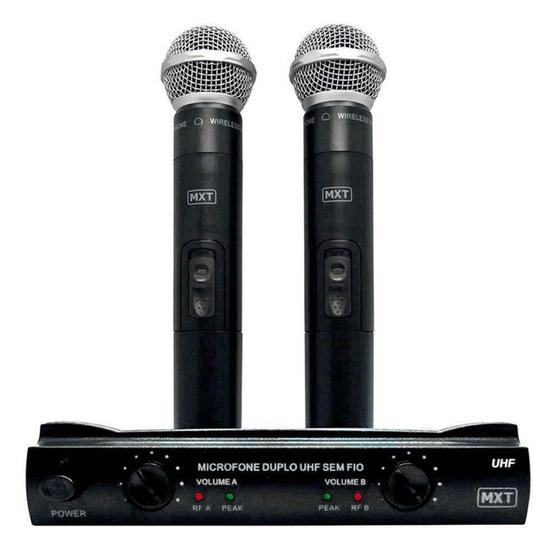 Imagem de Microfone Duplo de mão sem fio MXT UHF 302 com maleta