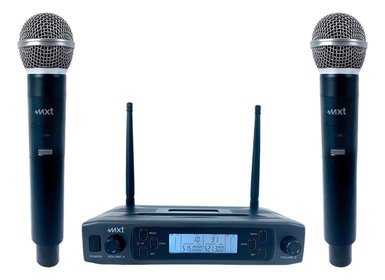Imagem de Microfone Duplo de Mão Sem Fio UHF 100 Canais Alcance 100 Metros UHF-527M MXT