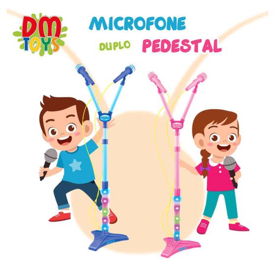 Imagem de Microfone Duplo Infantil Pedestal Conecta Ao Celular Som Luz