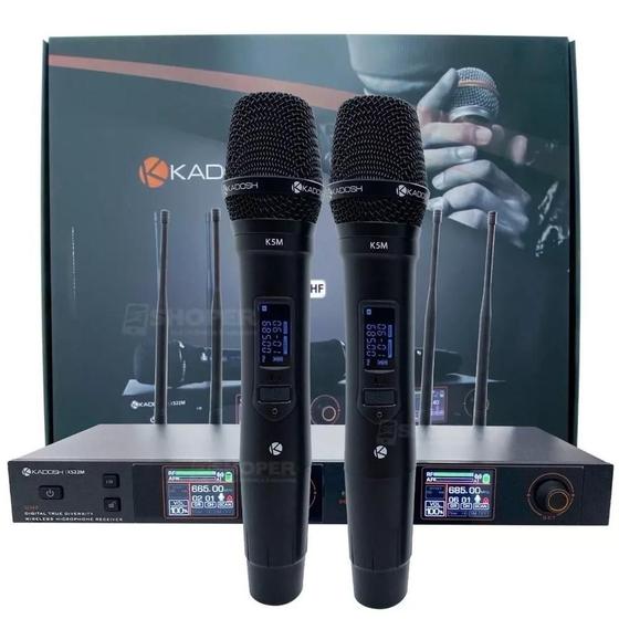 Imagem de Microfone duplo kadosh k-522m sem fio rack bastao uhf