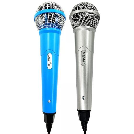 Imagem de Microfone Duplo Karaoke Bar Com Cabo Leson Mk2 Prata E Azul