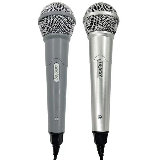 Imagem de Microfone Duplo Karaoke Bar Com Cabo Leson Mk2 Prata E Cinza