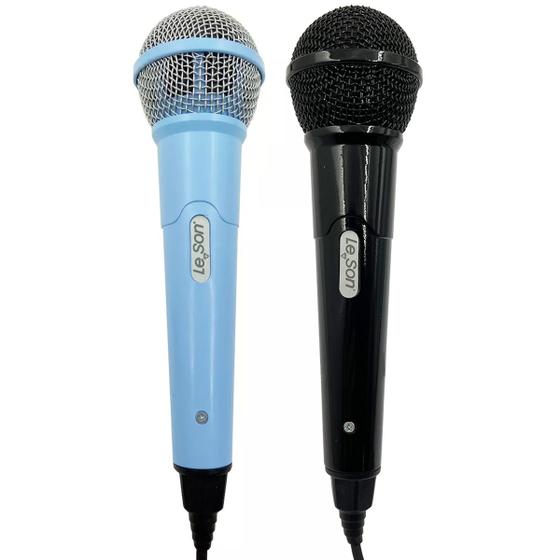 Imagem de Microfone Duplo Karaoke Bar Leson Mk2 Preto E Azul Claro P10