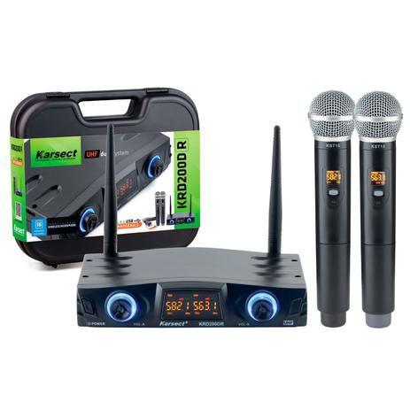 Microfone Duplo Mão Sem Fio Recarregável KRD-200DR DUPLO - KARSECT Menor preço em Microfone Duplo Mão Sem Fio Recarregável KRD-200DR DUPLO - KARSECT
