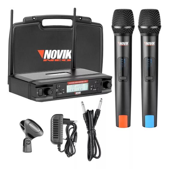 Imagem de Microfone Duplo S/ Fio Novik Unk660 UHF Bivolt Case Cachimbo
