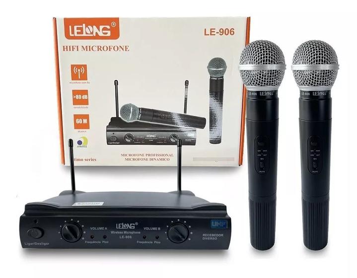 Imagem de Microfone Duplo S/ Fio Uhf Wireless Profissional Le 906