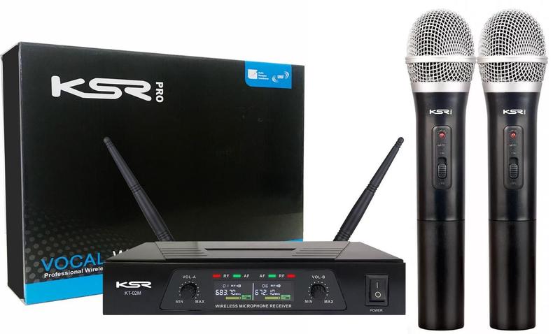 Imagem de Microfone Duplo Sem Fio Mao + Mao Uhf Marca Ksr Kt2m