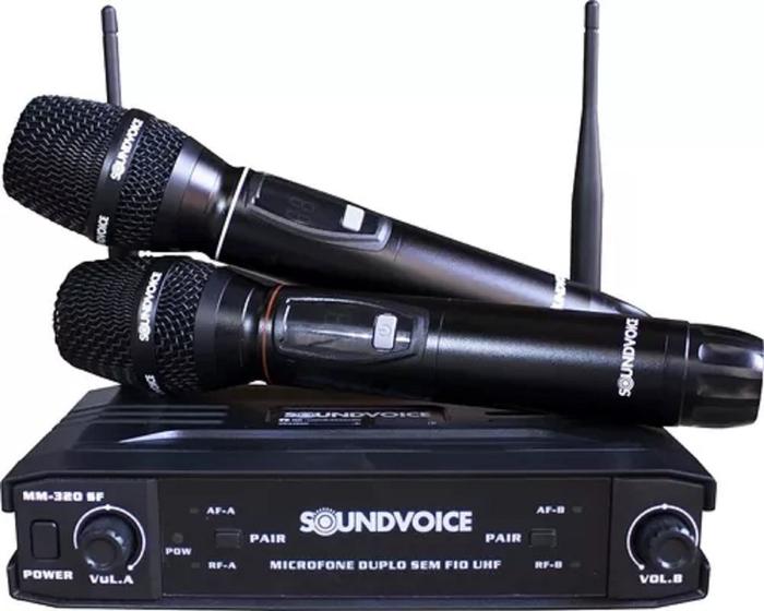 Imagem de Microfone Duplo Sem Fio Uhf Soundvoice Mm-320 Recarregavel