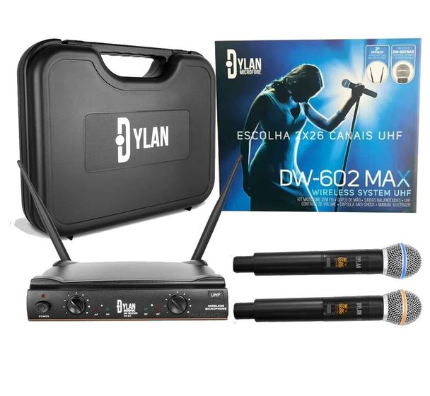 Imagem de Microfone Dylan Dw602 Max S/ Fio 2 Bastões Wireless Uhf Sys