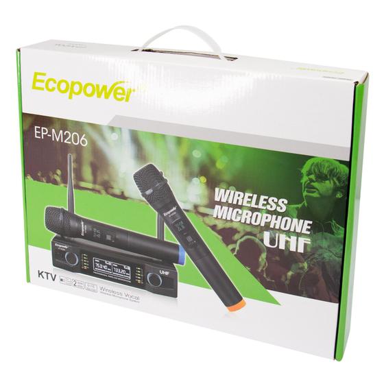 Imagem de Microfone Ecopower EP-M206 - Sem Fio - 2 Unidades - 220V - Preto