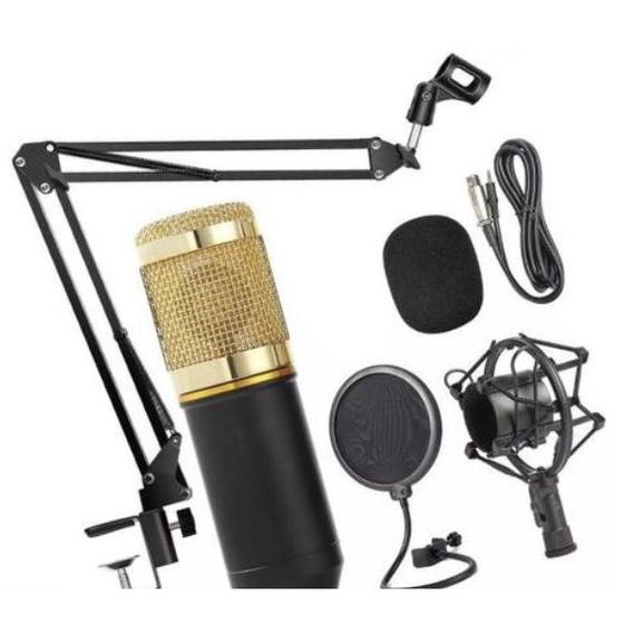 Imagem de Microfone Estúdio Bm800 Dourado e Preto Condensador Suporte Articulado Pedestal