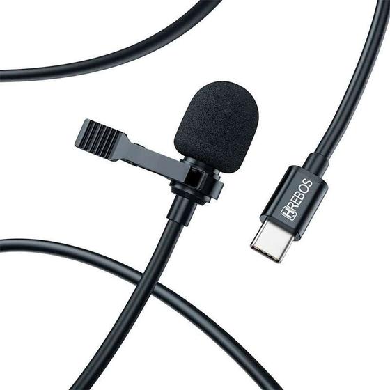 Imagem de Microfone Externo de Lapela HD com Entrada Tipo C e cabo de 1,5m