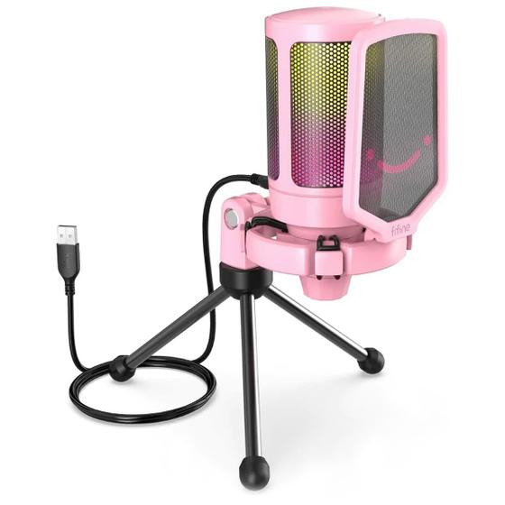 Imagem de Microfone Gamer Fifine A6V - USB - RGB - Rosa