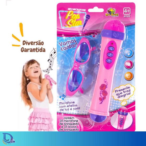 Imagem de Microfone Infantil Com Óculos Luz e Som Menina Brinquedo Pop
