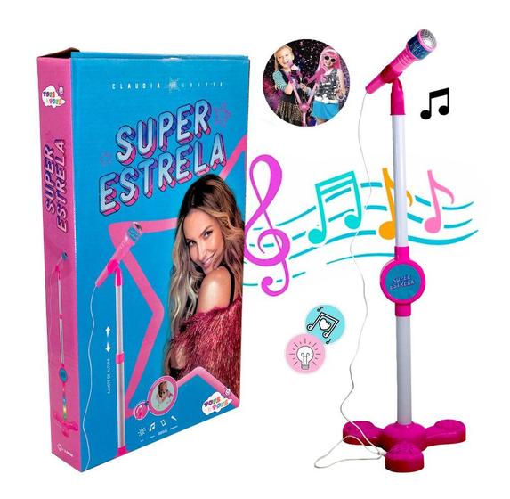 Imagem de Microfone Infantil com Pedestal Karaokê Som Luz Super Estrela
