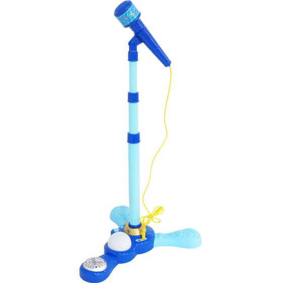 Imagem de Microfone Infantil com Pedestal Luz e Som Karaokê Brinquedo Criança Rockstar Importway BW139 Azul