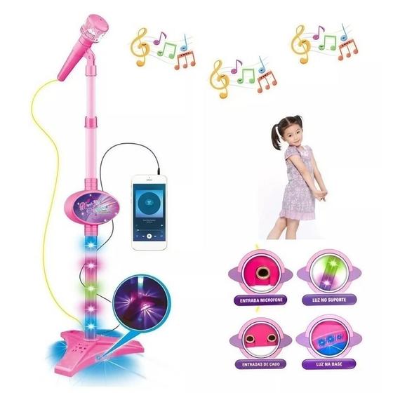 Imagem de Microfone Infantil Com Pedestal Rosa Karaokê Conecta Celular