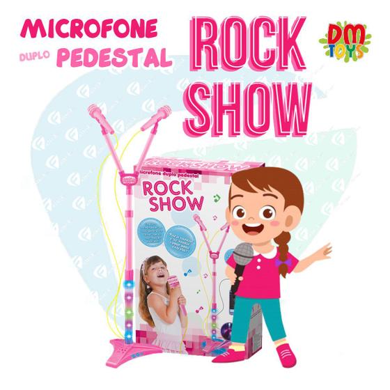 Imagem de Microfone Infantil Duplo Pedestal Rosa Luz Conecta Celular